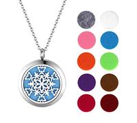 JewelryWe Aromatherapy Necklace Stainless Steel Essential Oils Perfume Diffuser Snowflake Locket Pendant Ladies Necklace with 10 Colored Felt Circles