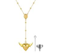 JewelryWe Ash Memorial Keepsake Necklace: Y-Shaped Stainless Steel Openable Heart Urn Pendant with Spoon Cremation Jewelry for Remembering Loved Ones and Long-Distance Relationships