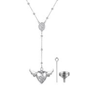 JewelryWe Ash Memorial Keepsake Necklace: Y-Shaped Stainless Steel Openable Heart Urn Pendant with Spoon Cremation Jewelry for Remembering Loved Ones and Long-Distance Relationships