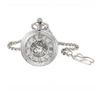 JewelryWe Automatic Mechanical Pocket Watch Silver 38cm Chain | Motion Powered, Carry, Waistcoat Styling, Vintage Gift, Self Winding Movement, Roman Numeral Style, Fob