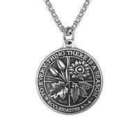JewelryWe Bible Necklace for Men: Vintage Stainless Steel Ecclesiastes Medallion Coin Pendant with 22 in Chain Inspirational Gift