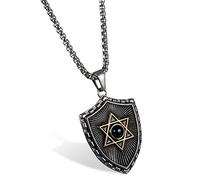 JewelryWe Big Shield Pendants Necklaces for Men Women Stainless Steel Punk Hexagram Black Crystal Pendant