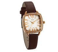 JewelryWe Bling Big Organic Shaped Style Brown Leather Strap Wrist Watch for Women