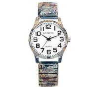 JewelryWe Bohemian Expansion Band Watch - Women’s Easy Reader Large Numbers Analog Quartz Elastic Strap Stretch Band Wristwatch with Gustav Klimt's The Kiss Design for Christmas