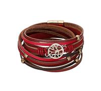 JewelryWe Boho Bracelet,Multi-layer Leather Wide Cuff Wrap Bracelets with Tree of Life Charm for Men Women Girls