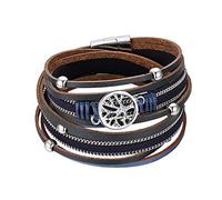 JewelryWe Boho Bracelet,Multi-Layer Leather Wide Cuff Wrap Bracelets with Tree of Life Charm for Men Women Girls