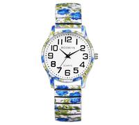 JewelryWe Boho Watches for Women: Ladies Bohemian Elastic Expansion Band Quartz Easy Read Large Dial Stainless Steel Colorful Stretch Strap Wriststwatch