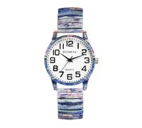 JewelryWe Boho Watches for Women: Ladies Bohemian Elastic Expansion Band Quartz Easy Read Large Dial Stainless Steel Colorful Stretch Strap Wriststwatch