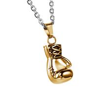 JewelryWe Boxing Gloves Necklace Chain: Men Women Gold Stainless Steel Sports Fan Motivational Never Give Up Pendant with 22 Inch Link Gift Bag