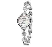 JewelryWe Bracelet Watches for Women: Ladies Gold Silver Plated Simple Round Analog Rhinestone Dress Stylish Business Casual Bangle Bling Wristwatch