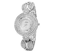 JewelryWe Bracelet Watches for Women: Ladies Iced Out Watch Bling Rhinestones Gold Silver Quartz Analog Dress Wristwatch for Halloween Xmas