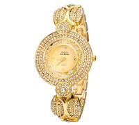 JewelryWe Bracelet Watches for Women: Ladies Iced Out Watch Bling Rhinestones Gold Silver Quartz Analog Dress Wristwatch for Halloween Xmas