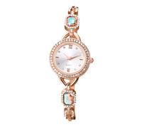 JewelryWe Bracelet Watches for Women: Round Sunburst Dial with Roman Numerals and Zircon Markers Bling Wristwatch Elegant Small Imitation Diamond Analog Quartz Watches