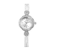 JewelryWe Bracelet Watches for Wommen: Quartz Analog Pearl Bracelet Strap Small Round Case Dot Markers Ladies Petite Wristwatch