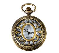 JewelryWe Bronze Vintage Openwork Cover Stylish Retro Sunflower Design Quartz Pocket Watch 31.5 Inch Chain