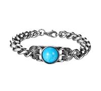 JewelryWe Chain Bracelet for Men: Tiger Eye Turquoise Stainless Steel Adjustable Wolf Claw Cuban Link Teen Jewelry Gift