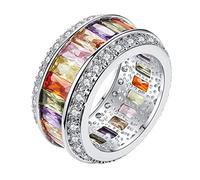 JewelryWe Colorful CZ Ring for Men Women Statement Rainbow Multi Color Cubic Zirconia Eternity Band Rings
