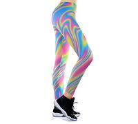 JewelryWe Comfy Pants Women's Ultra Soft Irregular Rainbow Printed Elastic High Waist Tights Leggings (XXL)