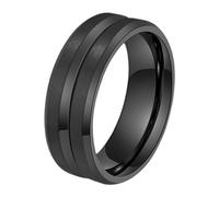 JewelryWe Couple Promise Engagement Rings: Wedding Ring 8MM Stainless Steel Fluted Mystery Simple Black Ring - Anniversary Valentine's Day Gift for Lovers