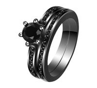 JewelryWe Couple Promise Engagement Rings: Wedding Ring 8MM Stainless Steel Fluted Mystery Simple Black Ring - Anniversary Valentine's Day Gift for Lovers