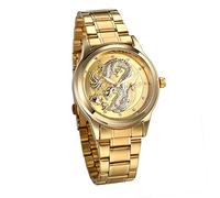 JewelryWe Couple Watch Analogue Quartz Calendar 30 m Waterproof Partner Watch Stainless Steel Bracelet Men Women Watches with Rhinestone Dial, Dragon - Gold - Men's Watch, Homme, Bracelet