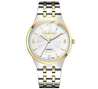 JewelryWe Couple Watches Quartz Analogue Partner Friendship Wristwatch Business Casual Watch with Gold Silver Stainless Steel Bracelet Valentine's Day Couple Gift for Men Women, White (men's watch),