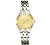 JewelryWe Couple Watches Quartz Analogue Partner Friendship Wristwatch Business Casual Watch with Gold Silver Stainless Steel Bracelet Valentine's Day Couple Gift for Men Women, Gold (women's watch),