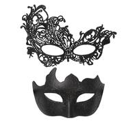 JewelryWe Couples Masquerade Mask Set: Unisex Venetian and Lace Half Face Masks for Halloween Mardi Gras Party Cosplay