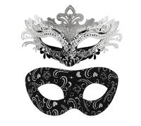 JewelryWe Couples Masquerade Mask Set: Unisex Venetian Half Face Masks Halloween Mardi Gras Costume Accessories