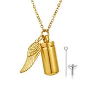 JewelryWe Cremation Jewelry Free Personalized Custom Memorial Cylinder Ashes Urn Necklace with Angel Wings Pendant for Men Women