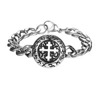 JewelryWe Cross Bracelet for Men - Stainless Steel Cuban Chain Religious Bracelet Adjustable Martian Amulet Spiritual Cuff Bracelets