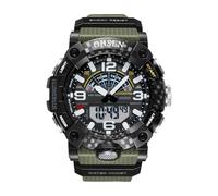 JewelryWe Digital Outdoor Silicone Watch: Men Green Easy to Read Tactical Analog Quartz Dual Display Waterproof LED Backlight Luminous Big Face Sport Alarm Stopwatch Gift for Teens Adults Son