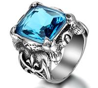 JewelryWe Domineering Mens Stainless Steel Gothic Dragon Claw Ring Knight Biker Band, Blue Silver (Size T)