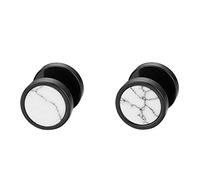 JewelryWe Dumbbell Stud Earrings Artificial Stone Stainless Steel Earrings Black Tapers Cheater Faux Fake Ear Plugs Earring
