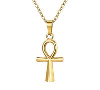 JewelryWe Egyptian Ankh Cross Necklace: Ancient Egyptian Symbol Cross-shaped Religious Pendant Stainless Steel Necklaces Spiritual Protection Amulet Jewelry for Women