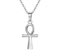 JewelryWe Egyptian Ankh Cross Necklace: Ancient Egyptian Symbol Cross-shaped Religious Pendant Stainless Steel Necklaces Spiritual Protection Amulet Jewelry for Women
