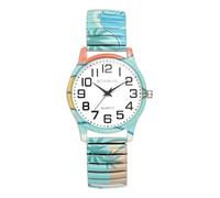 JewelryWe Elastic Expansion Band Watch: Unisex Bohemian Printed Analog Quartz Wristwatch Easy Reader Large Arabic Numerals Dial Colorful Beach Style Vacation Timepiece for Men Women