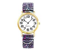 JewelryWe Elastic Wathces for Women: Floral Ladies Expanding Bracelet Easy Reader Analog Quartz Bohemia Stretch Band Casual Expansion Band Wristwatch