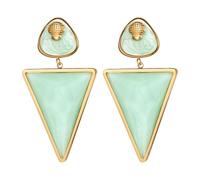JewelryWe Enamel Geometric Dangle Earrings: Women Boho Preppy Stainless Steel Acrylic Triangle Shell Drop Lightweight Statement Green
