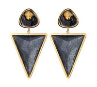 JewelryWe Enamel Geometric Dangle Earrings: Women Boho Preppy Stainless Steel Acrylic Triangle Shell Drop Lightweight Statement Black