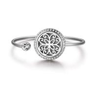 JewelryWe Essential Oil Aromatherapy Diffuser Locket Bracelet,Hollow Flower Pattern Charm Openable Stainless Steel Bangle for Ladies Women