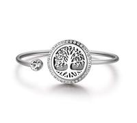 JewelryWe Essential Oil Aromatherapy Diffuser Locket Bracelet,Hollow Tree of Life Pattern Charm Openable Stainless Steel Bangle for Ladies Women