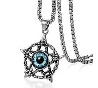 JewelryWe Evil Eye Pendant Hollow Pentacle Necklace Stainless Steel for Men,22 Inch Chain