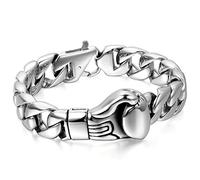 JewelryWe Fathers Day Gift Mens Stainless Steel Boxing Glove Link Bracelet Silver Polished