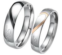 JewelryWe Free Engraving Matching Mens & Womens Heart Shape Stainless Steel Real Love Promise Ring Set Couples Engagement Wedding Bands, 2pcs (with Gift Bag). Please Email Sizes