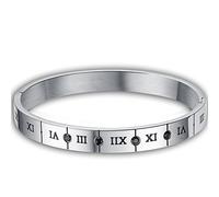 JewelryWe Free Engraving Mens Womens Couples Stainless Steel Bracelets, Classic Roman Numerals Numbers Cuff Bangles