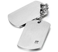 JewelryWe Free Engraving Set of 2 Personalized Army Style Stainless Steel Double Dog ID Tags Pendant Necklace