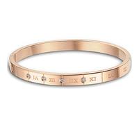 JewelryWe Free Engraving Womens Stainless Steel Bracelet, Classic Roman Numerals Numbers Cuff Bangle, Rose Gold