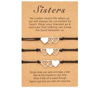 JewelryWe Friendship Bracelets for Women: 3/4Pcs Matching Sisters Bracelet Heart Long Distance Leather BFF Family Bangle for Girls