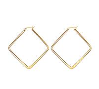 JewelryWe Geometric Hoop Earrings,Gold Tone Stainless Steel Oversize Square-shaped Polished Simple Plain Earrings for Women Girl(45MM)